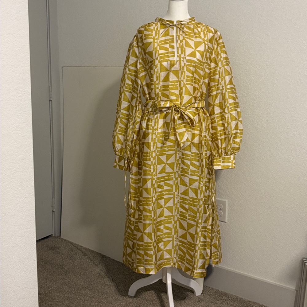Elegant Asymmetrical Dress in Yellow Geometric Pattern